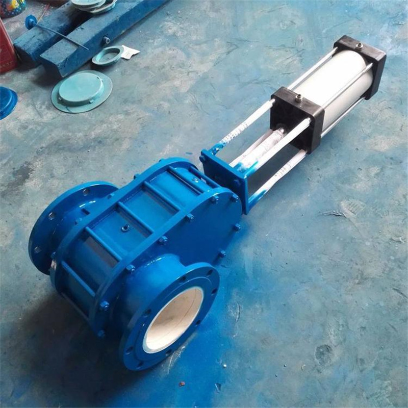 Pneumatic ceramic double gate valve Z644TC-10C-DN200 flange connection nominal pressure 10bar